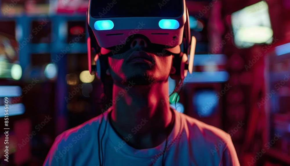Virtual reality gamer with headset, Virtual reality gamer with headset,