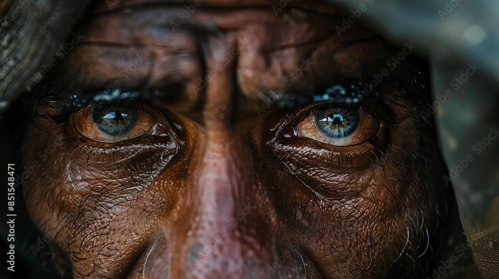 An old thirsty trader with helpless eyes, giving up on his life because he is trapped in middle of a desert, has no food or water An old thirsty trader with helpless eyes, giving up on his life because he is trapped in middle of a desert, has no food or water