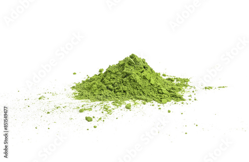 Heap of green matcha tea powder isolated on transparen png.