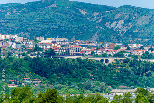 A view looking back towards Tepelena, Albania in summertime photo