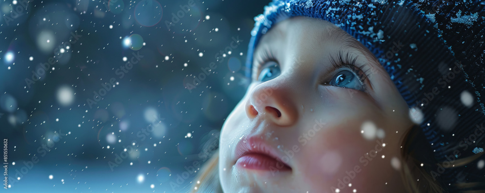 A child's face full of wonder as they gaze up at the stars. A child's face full of wonder as they gaze up at the stars.