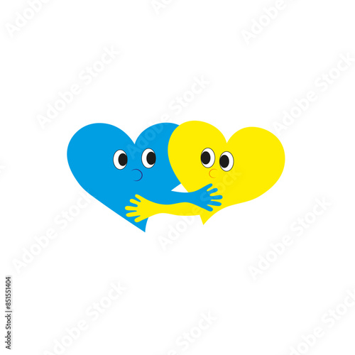 Vector illustration with blue and yellow hearts, for Mersh, stickers, posters, and design. Blue and yellow hards on a white background. Hearts in Ukrainian colors