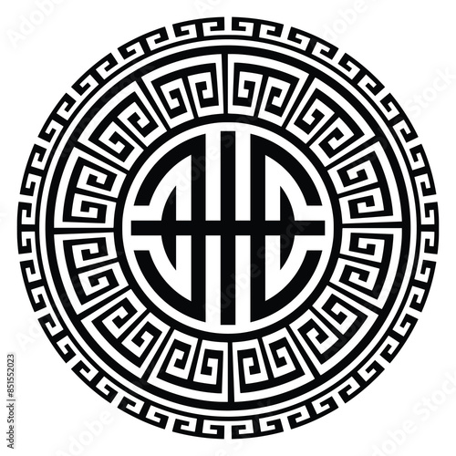 Vector round ethnic element, circular Mongolian national ornament, decorative design templates, isolated on white background