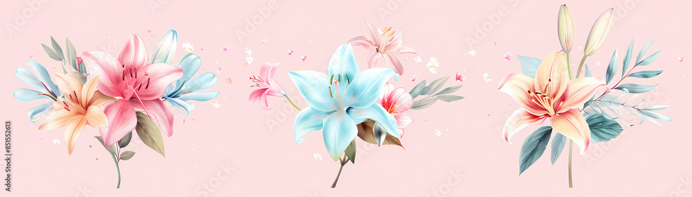 Set of watercolor tropical flower bouquets.