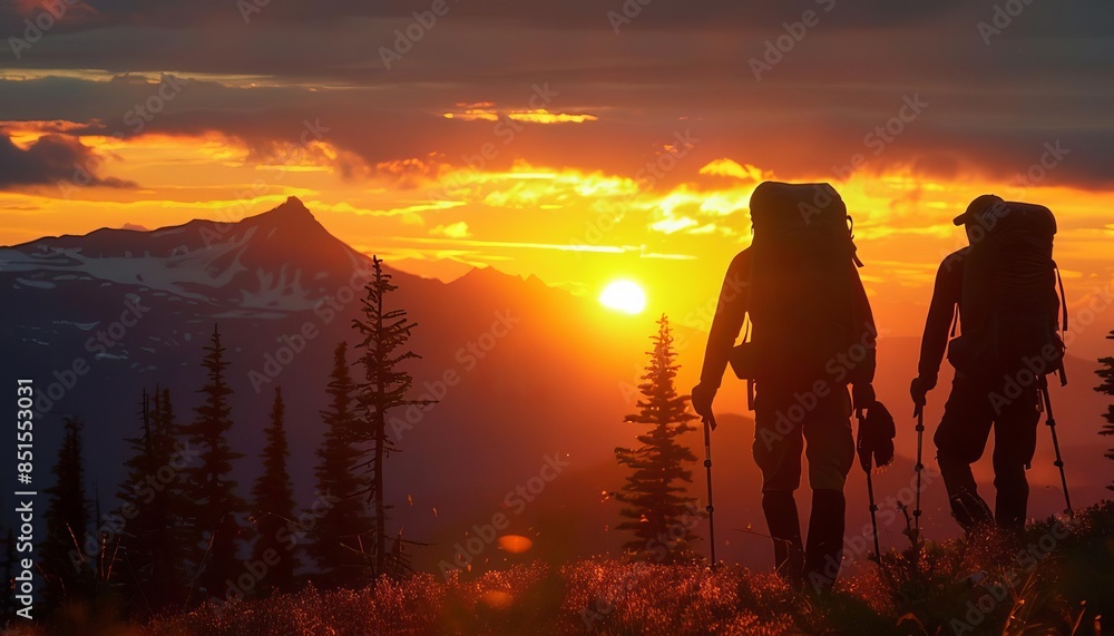 Hikers at sunrise,