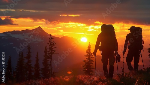 Hikers at sunrise,