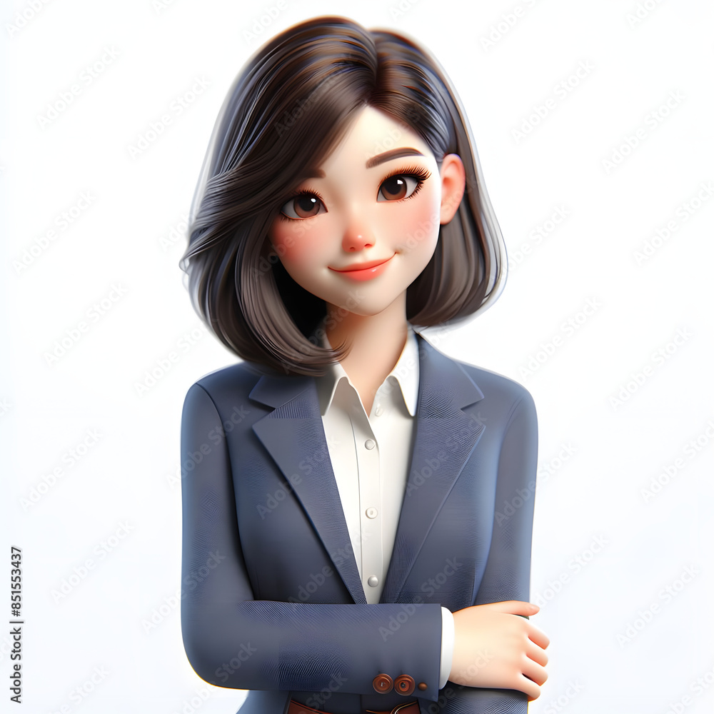 3D Rendering of Happy Asian Businesswoman with Glasses in Professional Attire 3D Rendering of Happy Asian Businesswoman with Glasses in Professional Attire