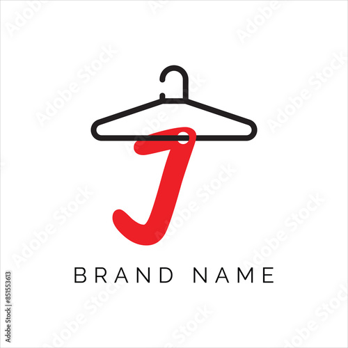 Letter J fashion logo, Hanging letter J vector Icon, boutique logo design. Initial capital J letter hanger icon