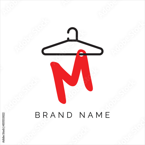 Letter M fashion logo, Hanging letter M vector Icon, boutique logo design. Initial capital M letter hanger icon