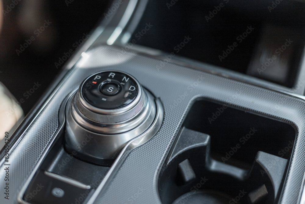 Car interior with automatic selector gearbox, close-up Car interior with automatic selector gearbox, close-up