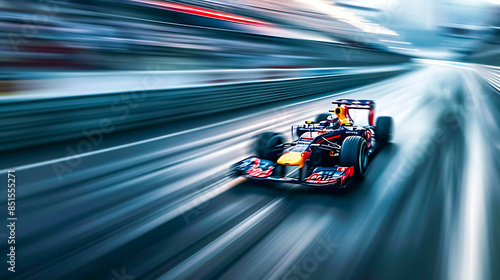 High-Speed Formula One Race Car on Track with Motion Blur Capturing Speed and Excitement
