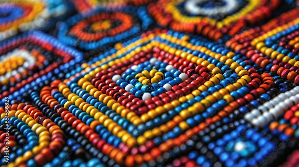 A close-up of intricate Zulu beadwork from South Africa, featuring bold geometric patterns and vibrant colors. Abstract Backgrounds Illustration, Minimalism, A close-up of intricate Zulu beadwork from South Africa, featuring bold geometric patterns and vibrant colors. Abstract Backgrounds Illustration, Minimalism,