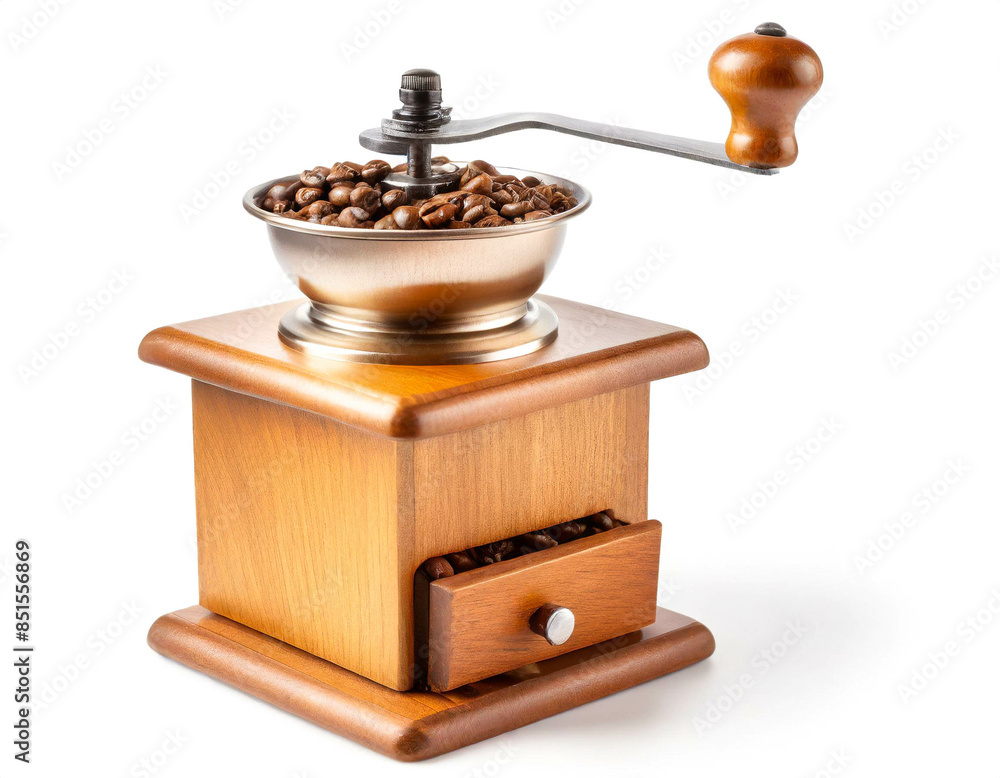 Holz Kaffeemühle isoliert auf weißen Hintergrund, Freisteller Holz Kaffeemühle isoliert auf weißen Hintergrund, Freisteller