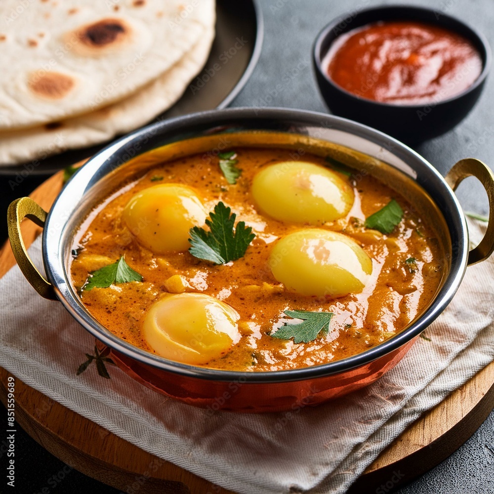 South indian cuisine food egg curry also called anda kari, anda curry, anda bhajji or anda masala South indian cuisine food egg curry also called anda kari, anda curry, anda bhajji or anda masala