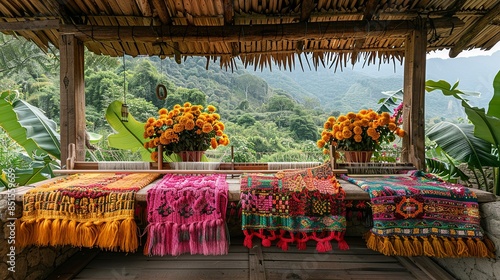 A snapshot of women in rural Mexico using traditional backstrap looms to weave colorful Oaxacan textiles. Abstract Backgrounds Illustration, Minimalism, photo