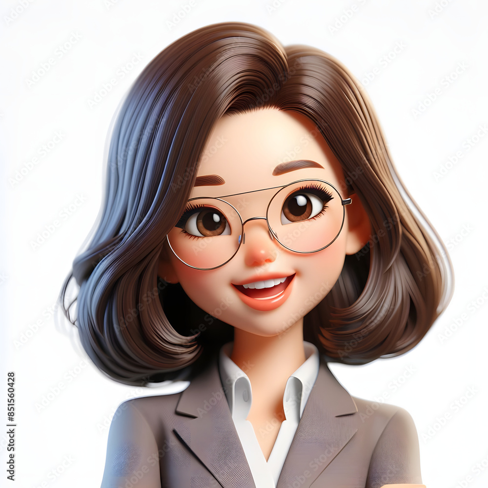 3D Rendering of Happy Asian Businesswoman with Glasses in Professional Attire 3D Rendering of Happy Asian Businesswoman with Glasses in Professional Attire
