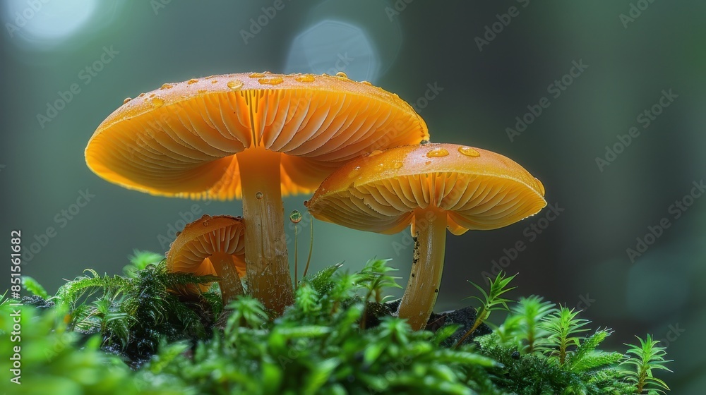 Orange Mushrooms in a Lush Forest Setting Orange Mushrooms in a Lush Forest Setting