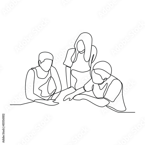 One continuous line drawing of Business people are discussing and presenting their business in front of their clients. Business people activity in simple continuous line style concept design vector.