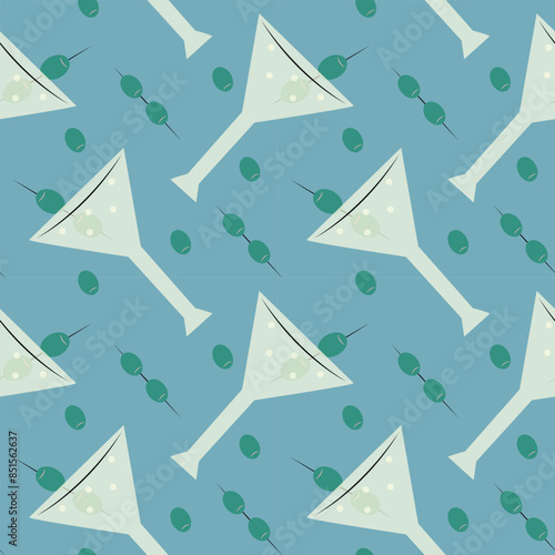Patterns with cocktails. Illustration of festive drinks in different types of glasses with decoration.Patterns with soft and alcohol drinks. 