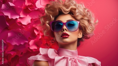 Glamorous Woman with Stylish Sunglasses and Pink Ruffles © Anastasiia