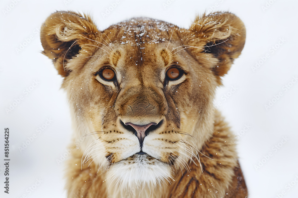 Closeup head shot of lion face isolated on white background Closeup head shot of lion face isolated on white background