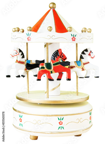 Classic horse carousel, fair and amusement park. Toy object isolated on PNG transparent background.