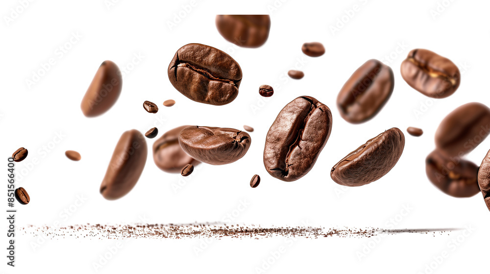 a dynamic flying coffee beans suspended on a pristine on a transparent background a dynamic flying coffee beans suspended on a pristine on a transparent background