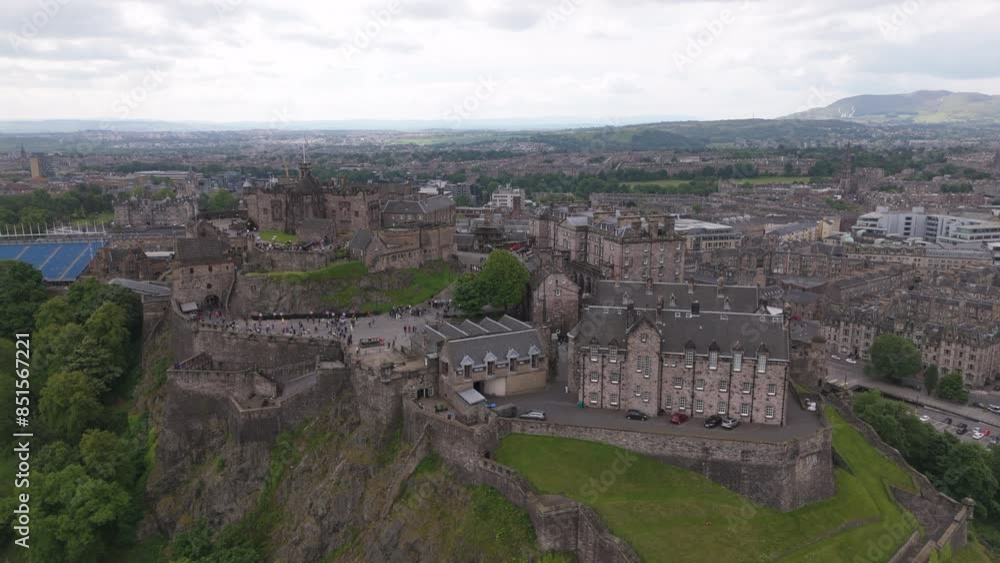Aerial view of Edinburgh Castle in Edinburgh, Scotland. Beautiful historic castle in city Aerial view of Edinburgh Castle in Edinburgh, Scotland. Beautiful historic castle in city