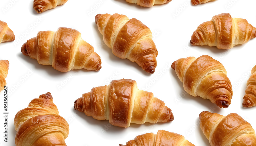 Flying Frosted croissants on white background.