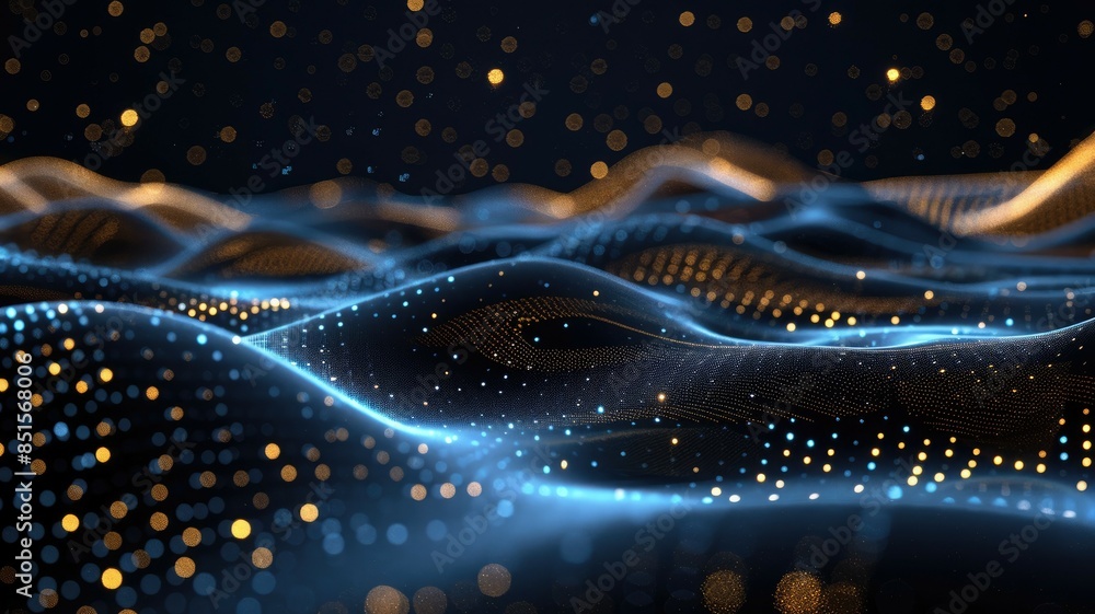Dynamic digital landscape featuring glowing particles and waves ...