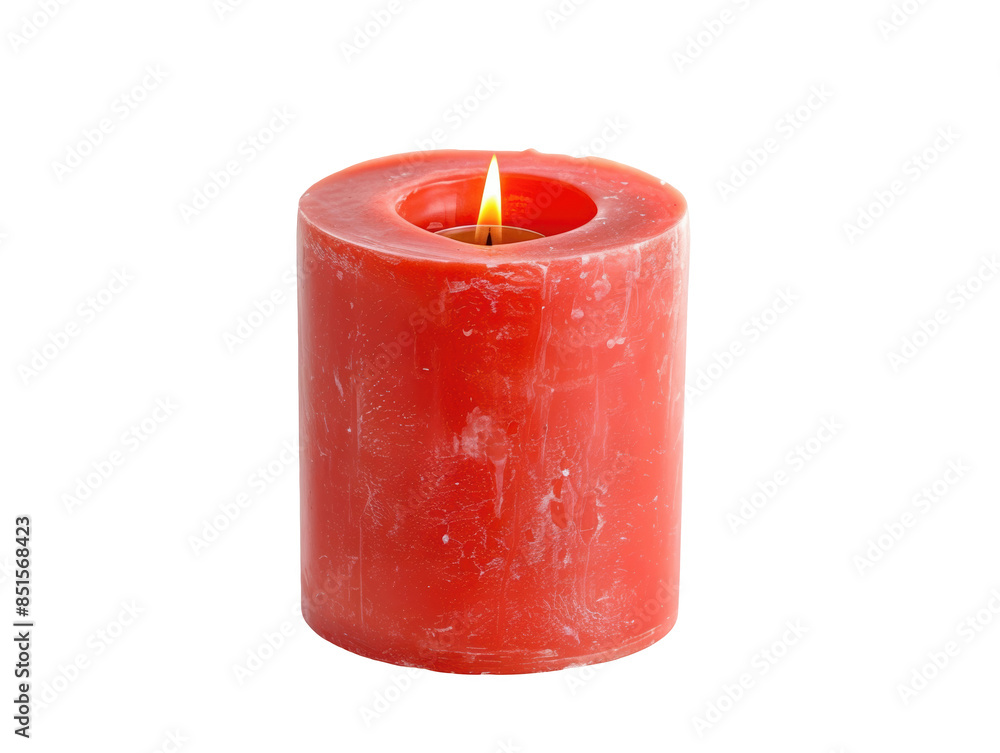 A red candle with a small hole in the middle is lit A red candle with a small hole in the middle is lit
