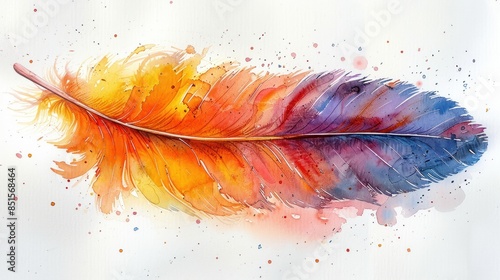 watercolor painting of a pelican feather on white background 
