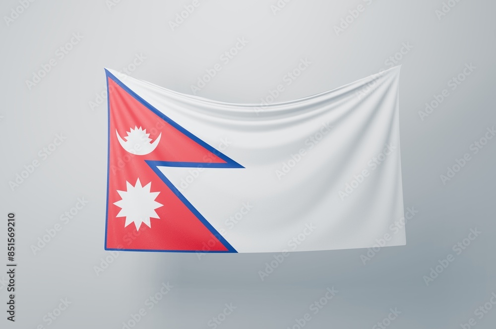 Obraz premium Nepal National Flag Waving Proudly. 3D Flag Banner Illustration image