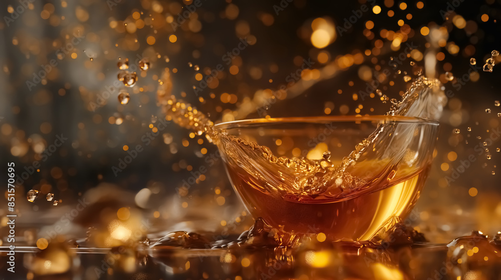 A dynamic photo of tea being poured into a cup A dynamic photo of tea being poured into a cup