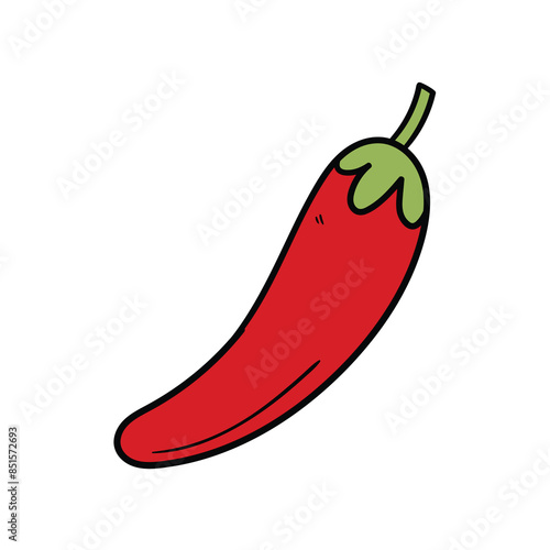 Hand drawn cartoon hot chili pepper on white background.