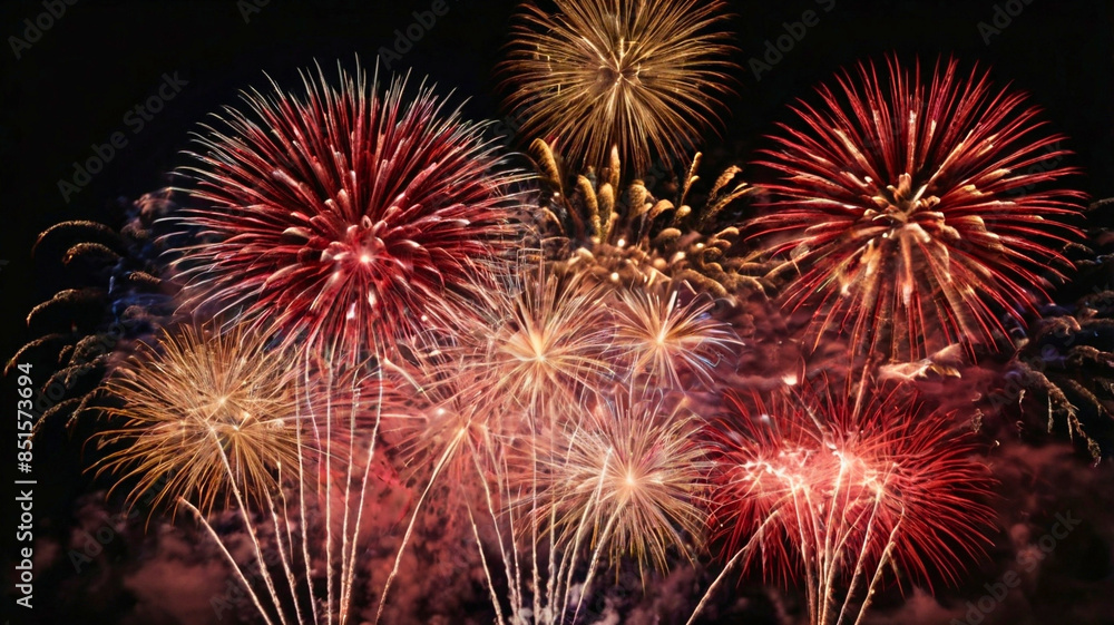 Flag-themed Fireworks Display: Vibrant Red, White, and Blue Bursts Illuminate the Night. Flag-themed Fireworks Display: Vibrant Red, White, and Blue Bursts Illuminate the Night.