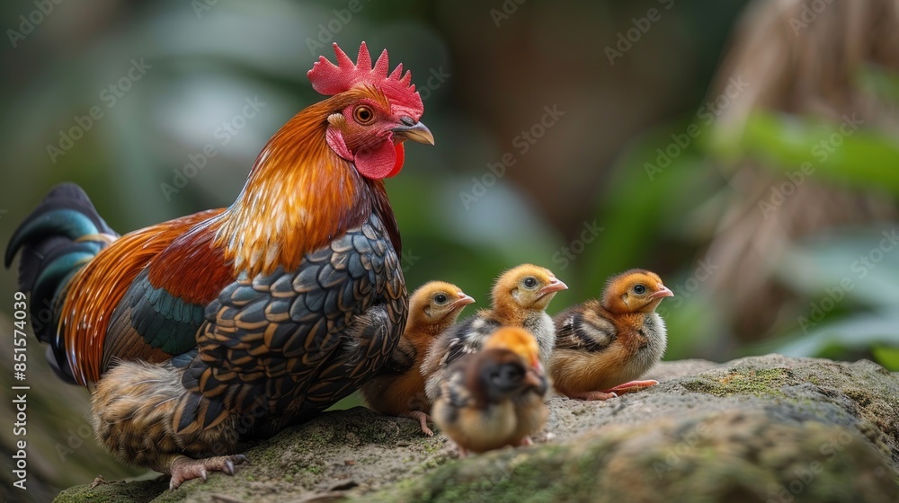 Fototapeta premium Protective Rooster with Chicks