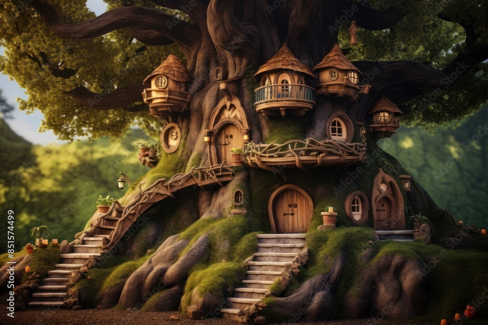 Naklejka premium Tree House dwarfs house architecture building.