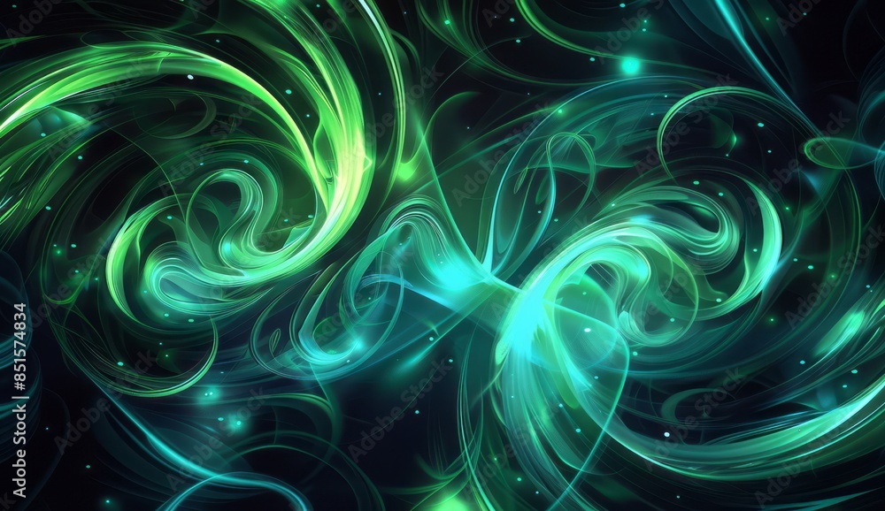 Abstract dark background with glowing green and blue spirals, dark abstract background with light yellow neon circles Abstract dark background with glowing green and blue spirals, dark abstract background with light yellow neon circles