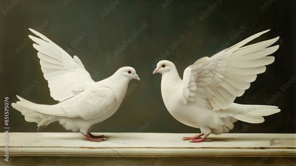 Obraz premium Two White Doves Facing Each Other