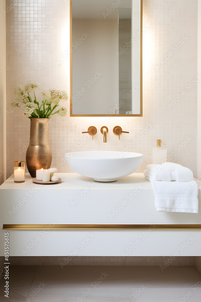 Modern luxury bathroom interior in natural grey and beige colors Modern luxury bathroom interior in natural grey and beige colors