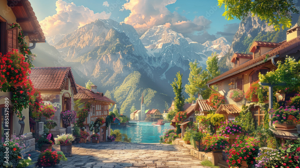 Obraz premium Summer in a European Village