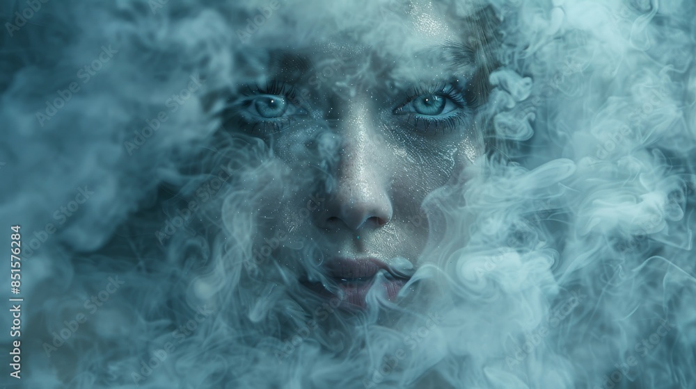 A dynamic and abstract composition of blue smoke swirling on a dark, moody background A dynamic and abstract composition of blue smoke swirling on a dark, moody background