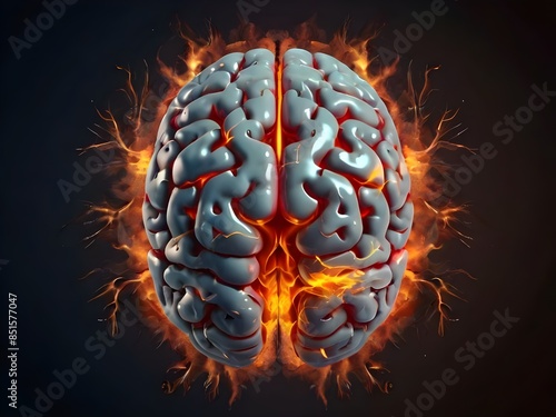 Front view of Brain on fire exploding brain disease