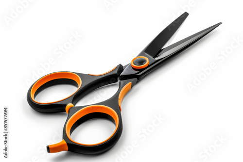 black and orange scissors isolated on white background