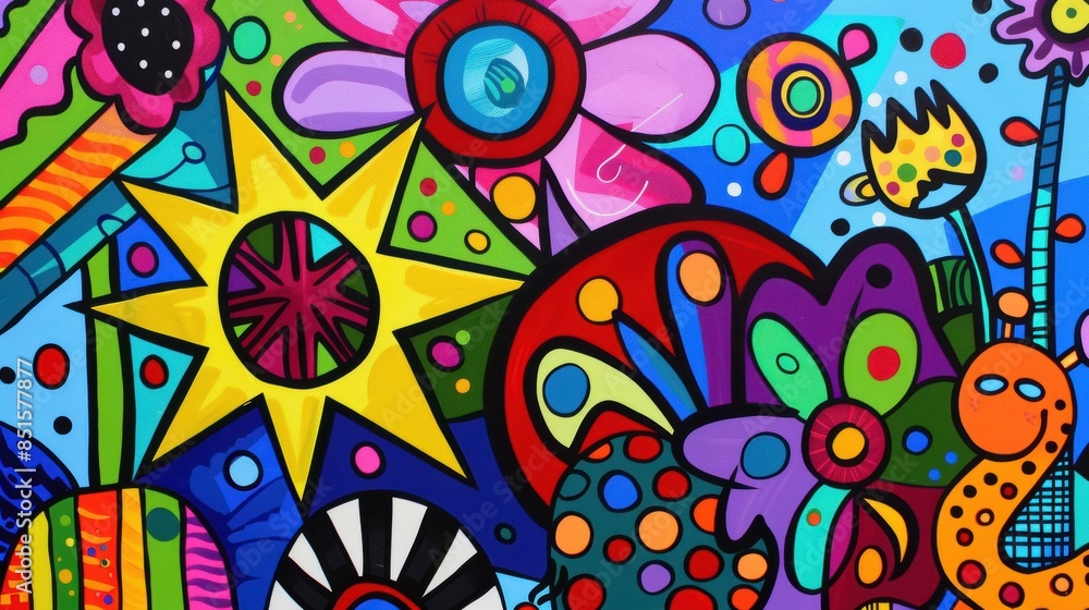 Colorful Abstract Art with Flowers and Shapes - Creativity and Joy
