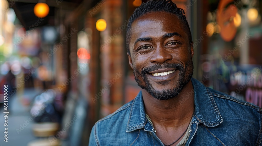 A man in a denim jacket stands before a blurred urban background, face obscured, with warm lighting from above A man in a denim jacket stands before a blurred urban background, face obscured, with warm lighting from above