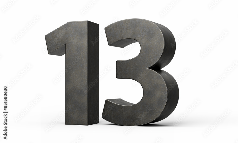 Number thirteen 13 Digit Made Of Gray Smooth Cast Iron Isolated On White Background 3d Illustration Number thirteen 13 Digit Made Of Gray Smooth Cast Iron Isolated On White Background 3d Illustration