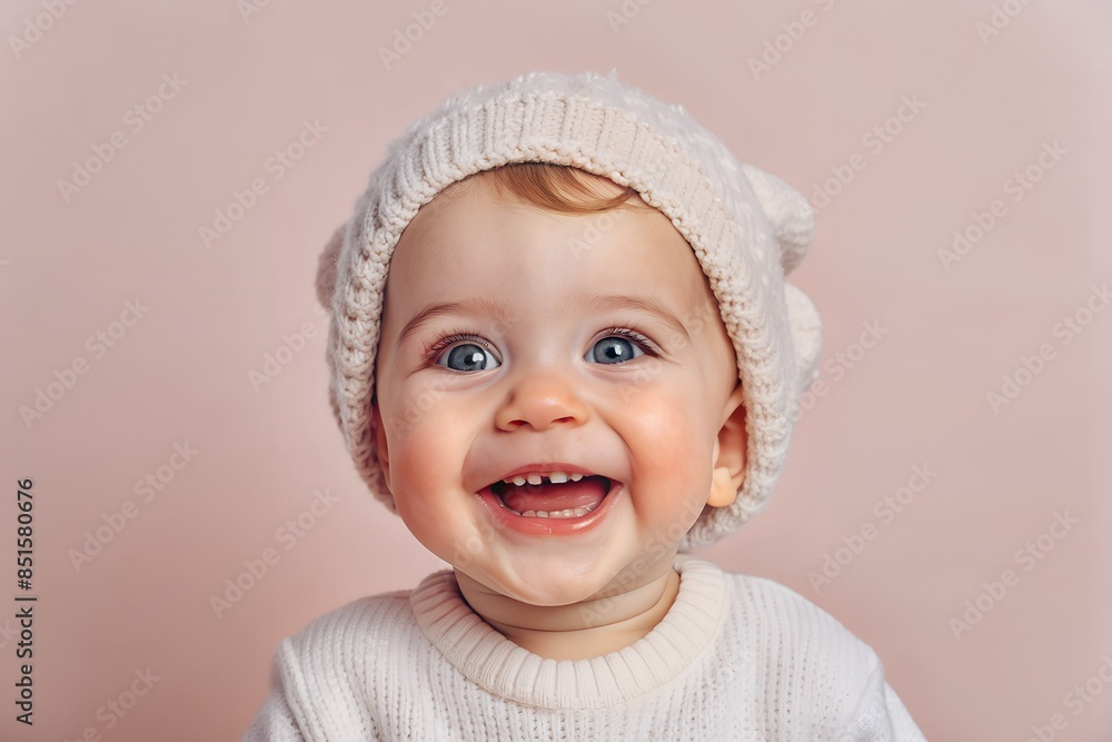 Adorable Baby in a Cozy Knit Hat with a Beautiful Smile Adorable Baby in a Cozy Knit Hat with a Beautiful Smile