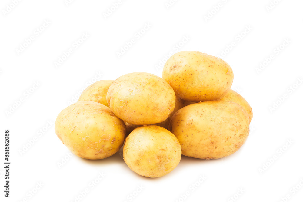 Young potatoes. Raw potatoes isolated on white background.Peel potatoes.Harvesting collection. organic, freshly dug potatoes. Agricultural background. Vegan. Vegetables.Potato slices. Young potatoes. Raw potatoes isolated on white background.Peel potatoes.Harvesting collection. organic, freshly dug potatoes. Agricultural background. Vegan. Vegetables.Potato slices.